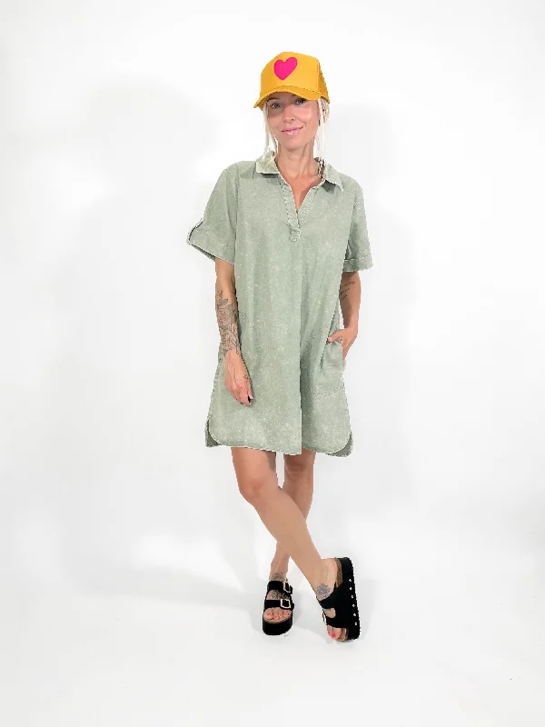 Aaron Washed T-Shirt Dress- OLIVE-FINAL SALE