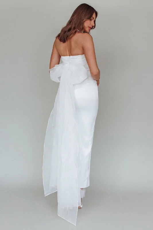 Always And Forever Bow Back Midi Dress White