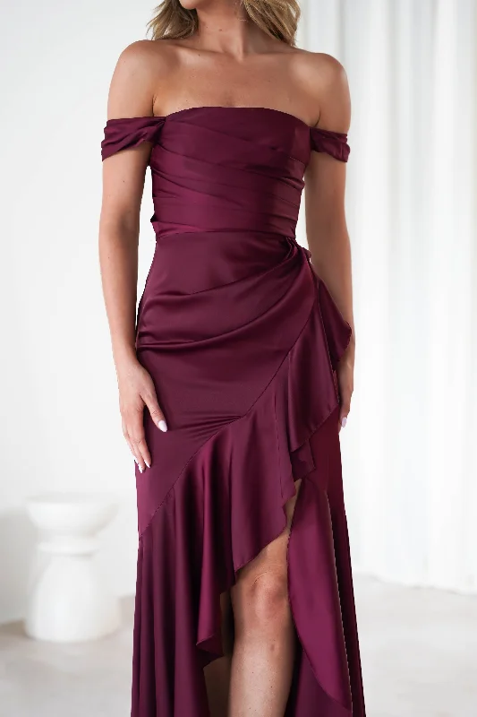 Amaretta Soft Satin Maxi Dress | Wine