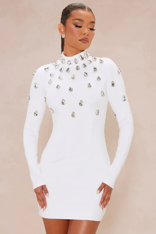 Aria Embellished Mini Dress - White