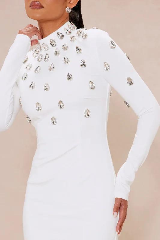 Aria Embellished Mini Dress - White