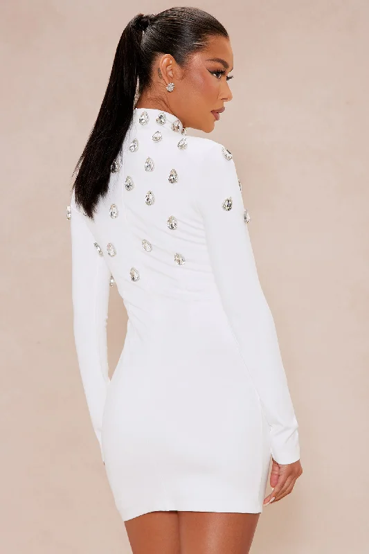 Aria Embellished Mini Dress - White