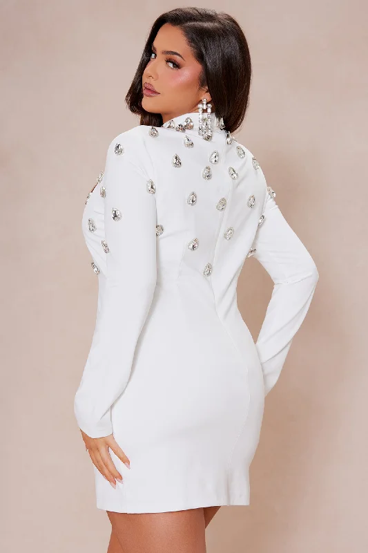 Aria Embellished Mini Dress - White