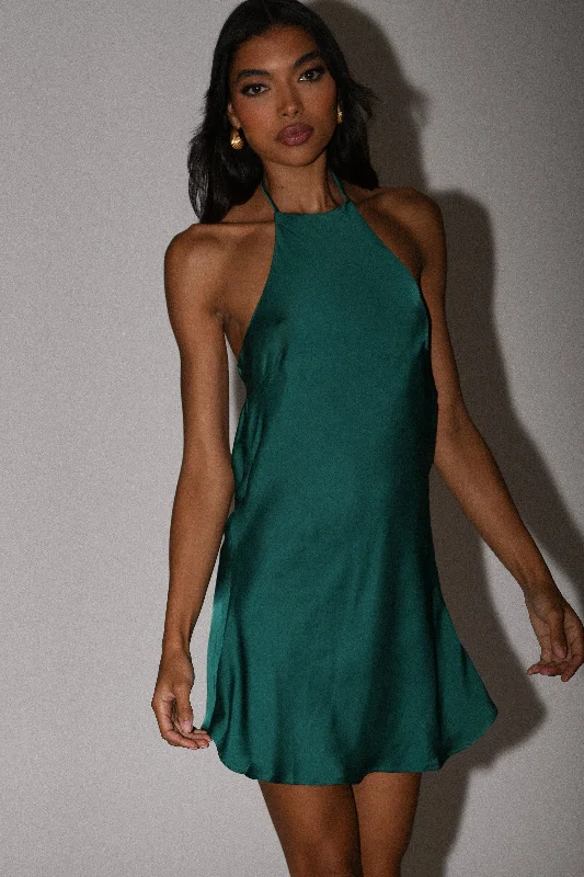 Atlas Satin Bow Mini Dress - Emerald