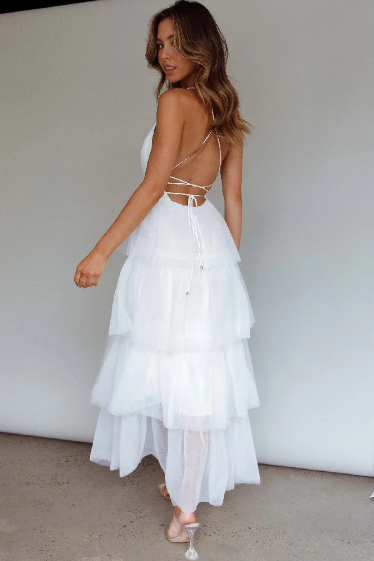 Auguste Tiered Frill Midi Dress White