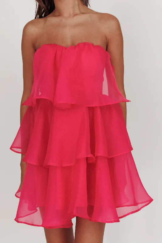 Behati Tiered Layer Mini Dress Hot Pink