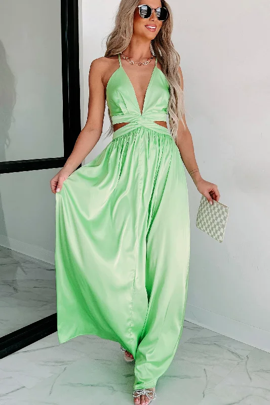 Bright & Beautiful Halter Neck Maxi Dress (Lime)