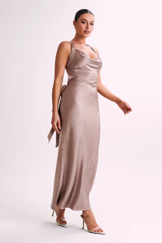 Caellie Satin Cowl Maxi Dress - Taupe