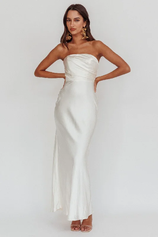 City Of Stars Strapless Maxi Dress Oyster