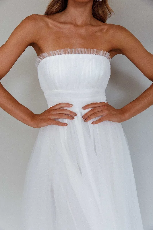 Fayette Strapless Mesh Midi Dress White