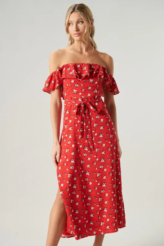 Fever Dream Floral Off the Shoulder Midi Dress