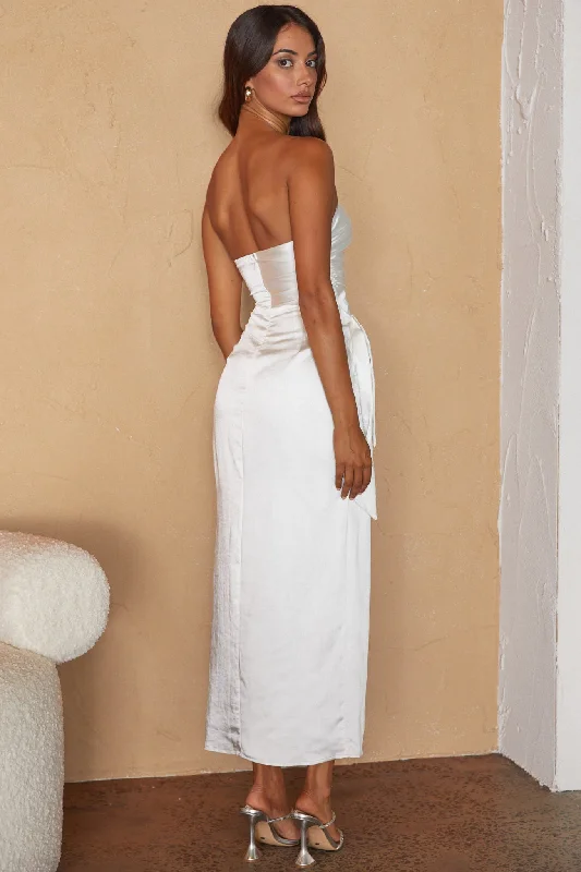 Gianna Strapless Waist Tie Midi Dress White