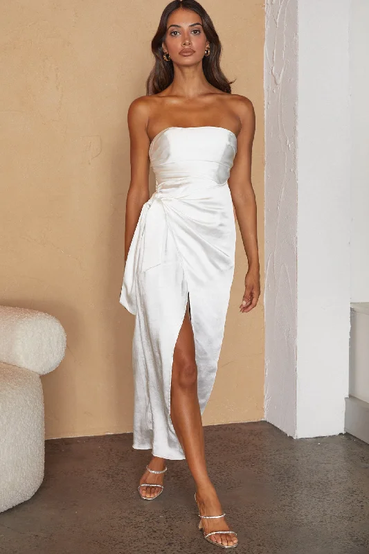 Gianna Strapless Waist Tie Midi Dress White