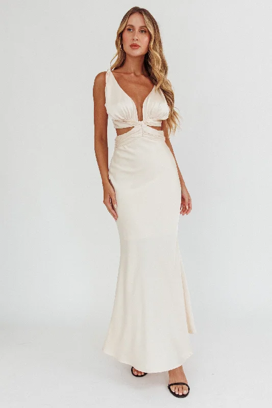 Harper Cut-Out Bow Back Maxi Dress Oyster