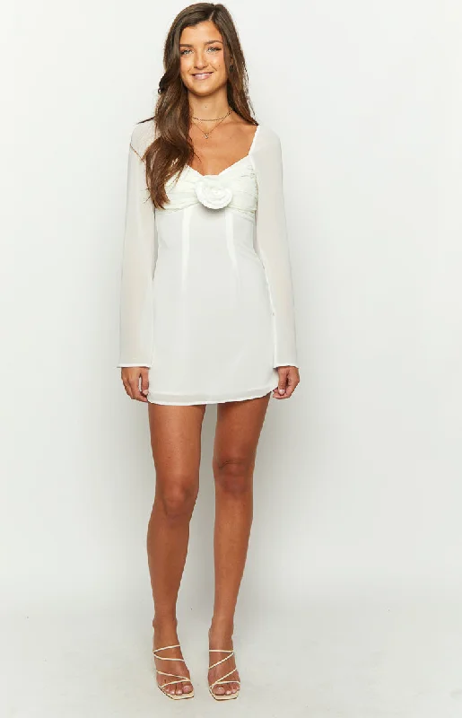 Kadence White Chiffon Long Sleeve Mini Dress