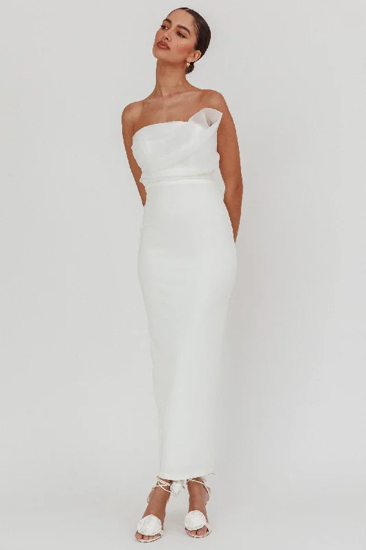 Karaline Strapless Bust Accent Maxi Dress White