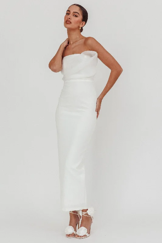 Karaline Strapless Bust Accent Maxi Dress White