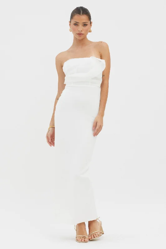 Karaline Strapless Bust Accent Maxi Dress White