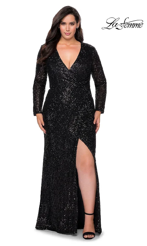 Sequin Long Sleeve La Femme Plus-Size Prom Dress