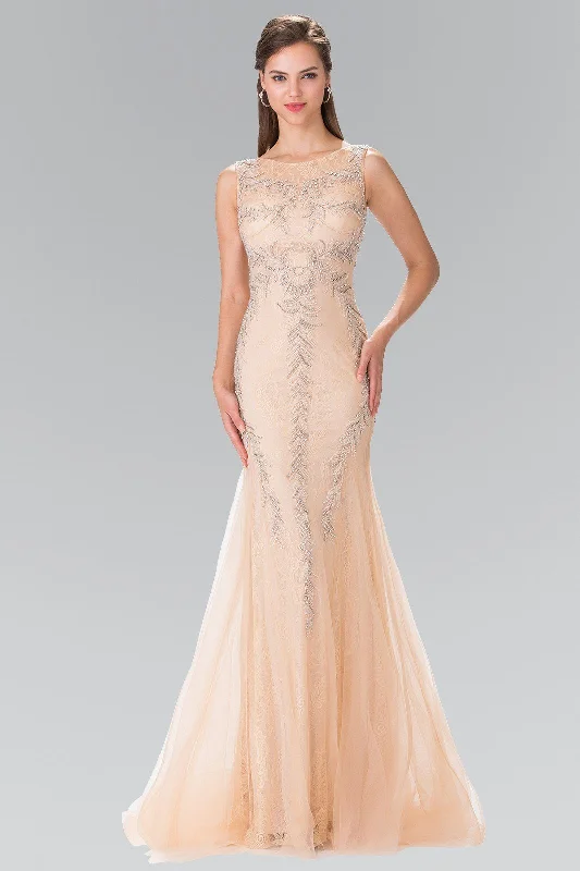 Long Sleeveless Beaded Lace Mermaid Dress by Elizabeth K GL2289