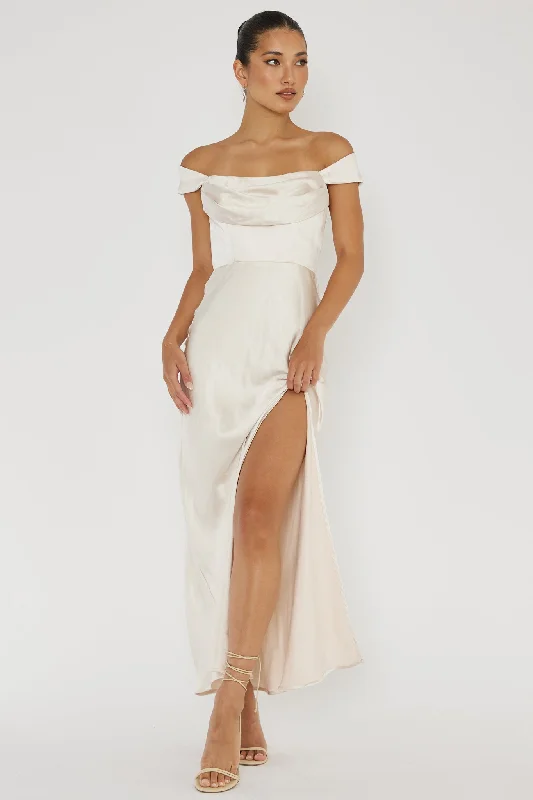 Lucinda Off-Shoulder V-Back Dress Champagne