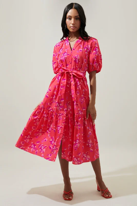 Magnolis Rhubarb Wynette Tiered Midi Dress