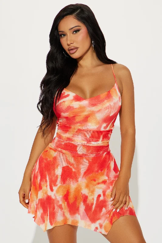 Margaux Mesh Micro Mini Dress - Orange/combo