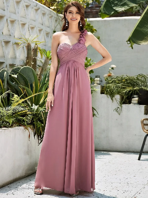 Maxi Long One Shoulder Chiffon Bridesmaid Dresses for Wholesale