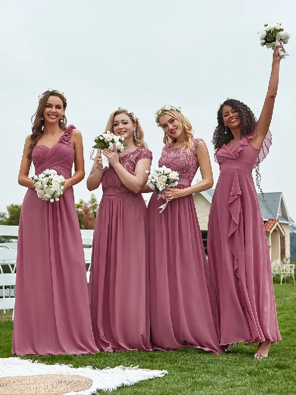 Maxi Long One Shoulder Chiffon Bridesmaid Dresses for Wholesale