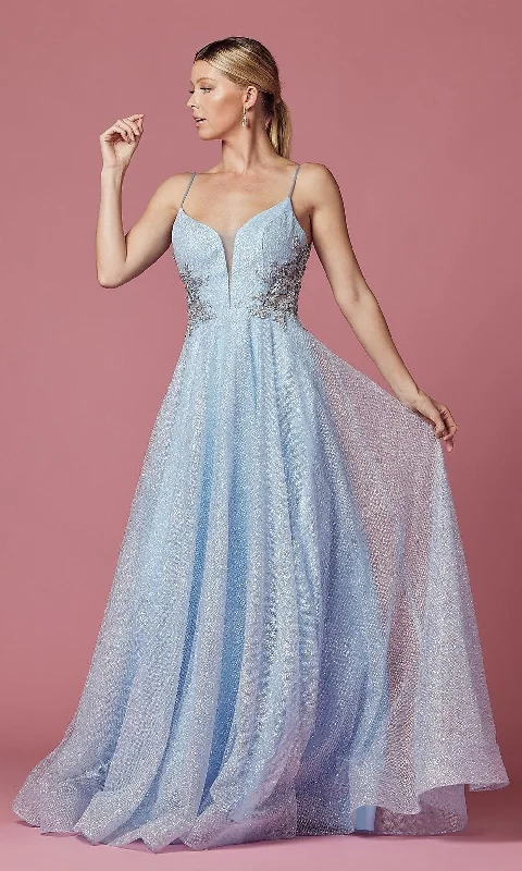 Illusion-Back Long Glitter A-Line Formal Dress