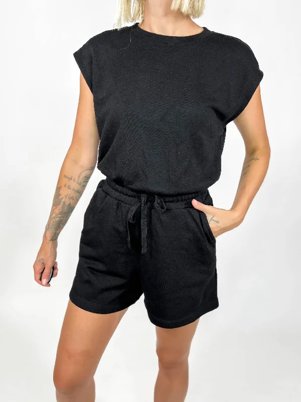 On The Run Open Back Romper- BLACK