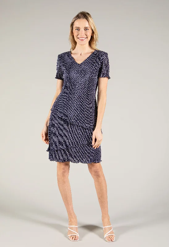 Polka Dot Print Plisse Dress