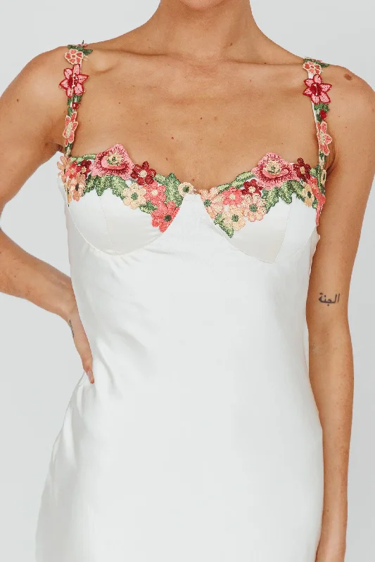 Rose Garden Floral Applique Midi Dress Oyster