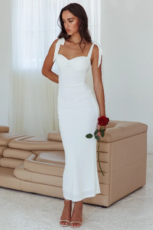 Rose Garden Tied Shoulder Maxi Dress White