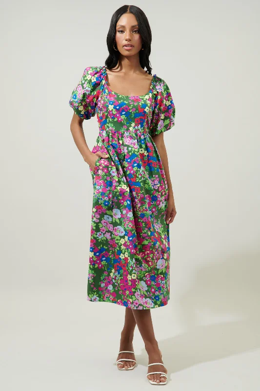 Trinity Floral Lullaby Balloon Sleeve Midi Dress