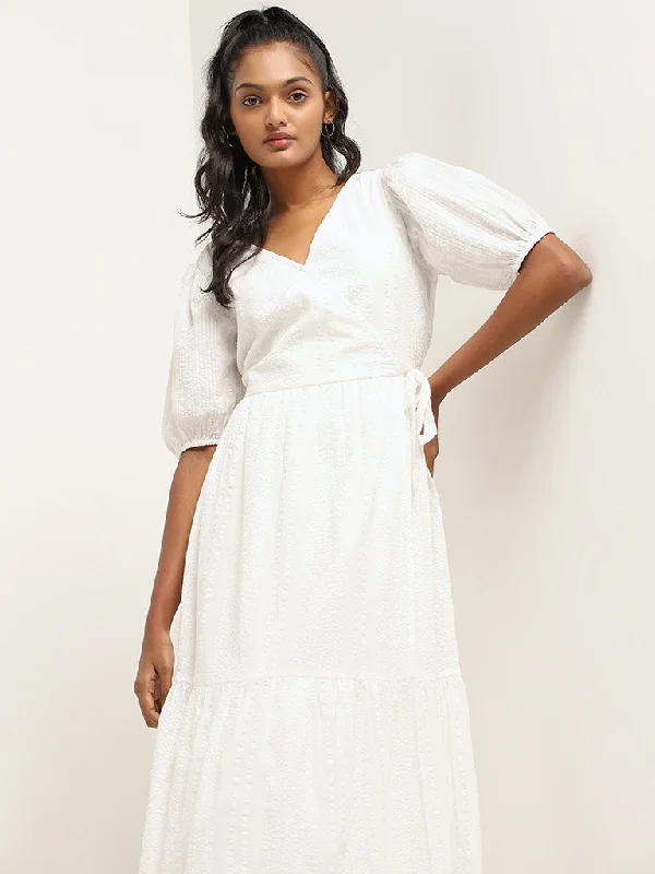 LOV White Cotton Wrap Dress