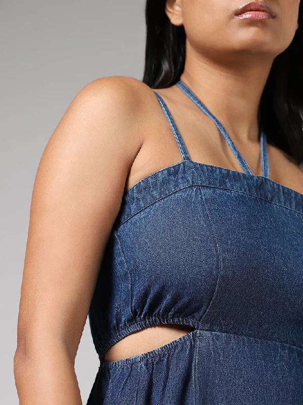 Nuon Blue Cut-Out Strappy Denim A-Line Dress