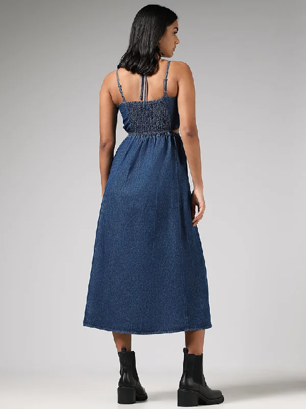 Nuon Blue Cut-Out Strappy Denim A-Line Dress