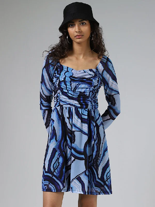 Nuon Blue Printed A-Line Dress