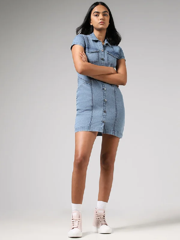 Nuon Light Blue Denim Shirt Dress