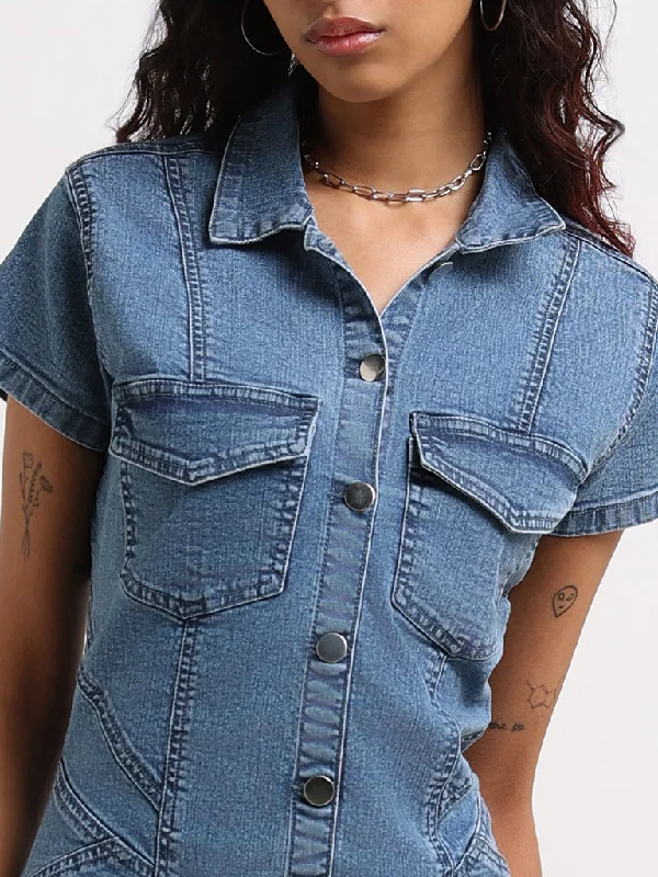 Nuon Light Blue Seam Detail Denim Shirt Dress