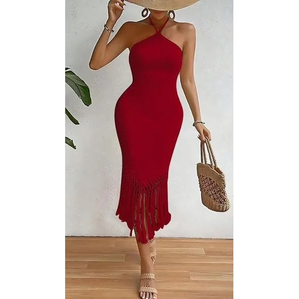 Tassel Backless sleeveless Bodycon Dress