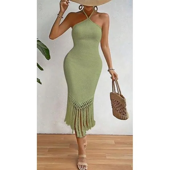 Tassel Backless sleeveless Bodycon Dress