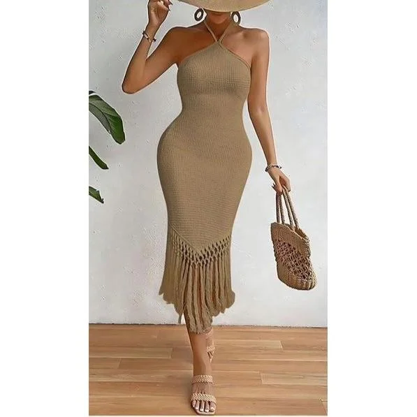 Tassel Backless sleeveless Bodycon Dress