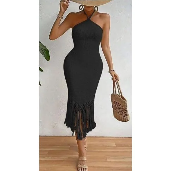 Tassel Backless sleeveless Bodycon Dress