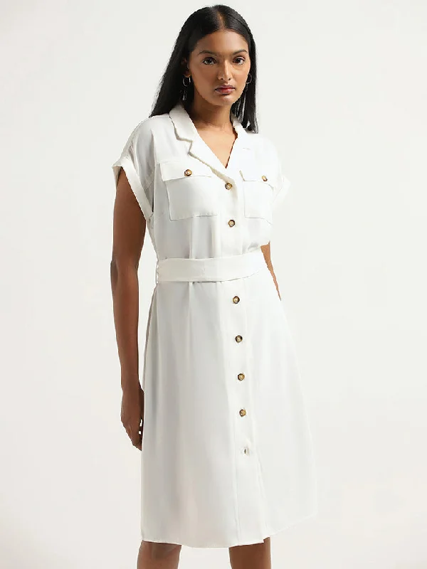 Wardrobe White Button-Down Dress with Belt